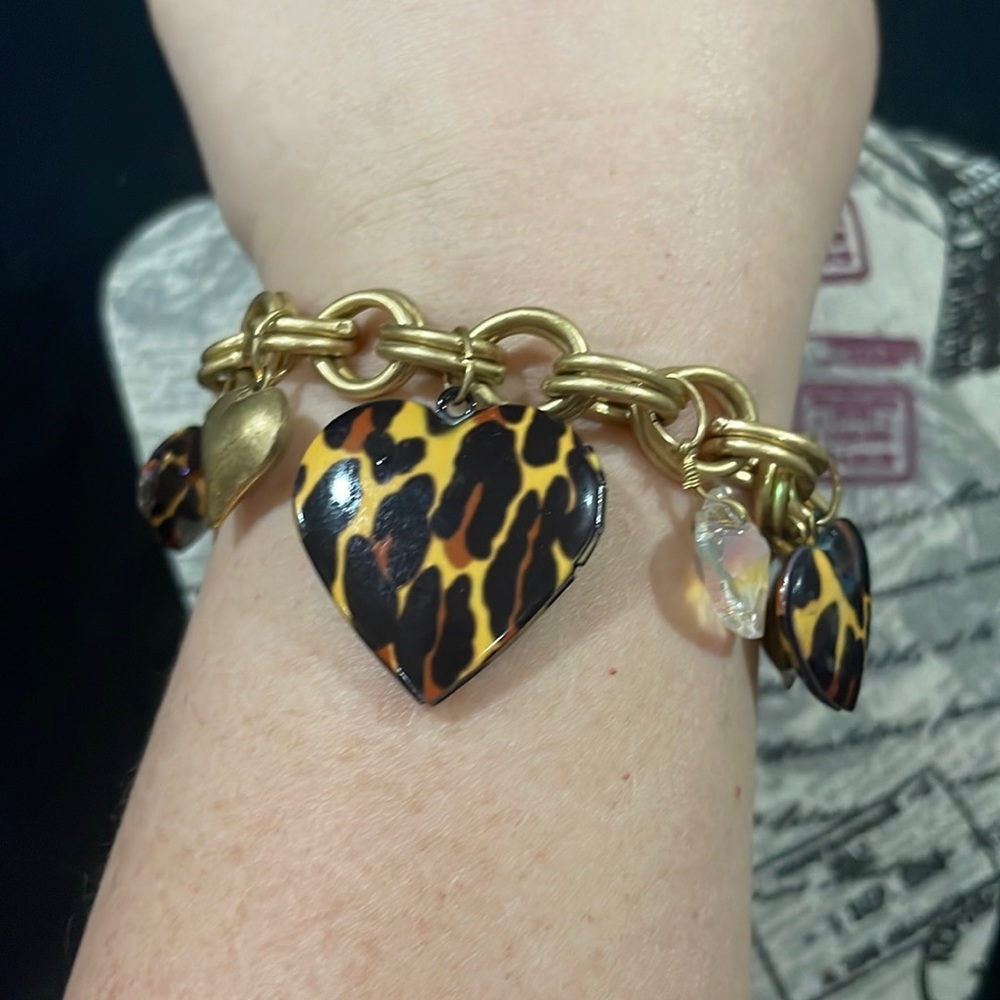 Betsy Johnson leopard heart locket bracelet